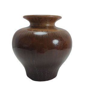 Brown Drip Glazed Pottery Art Vase 6.5" Home Decor